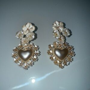 Pink Reef Floral Cluster Heart Drop Earrings – 2” Acrylic Pearl Statement